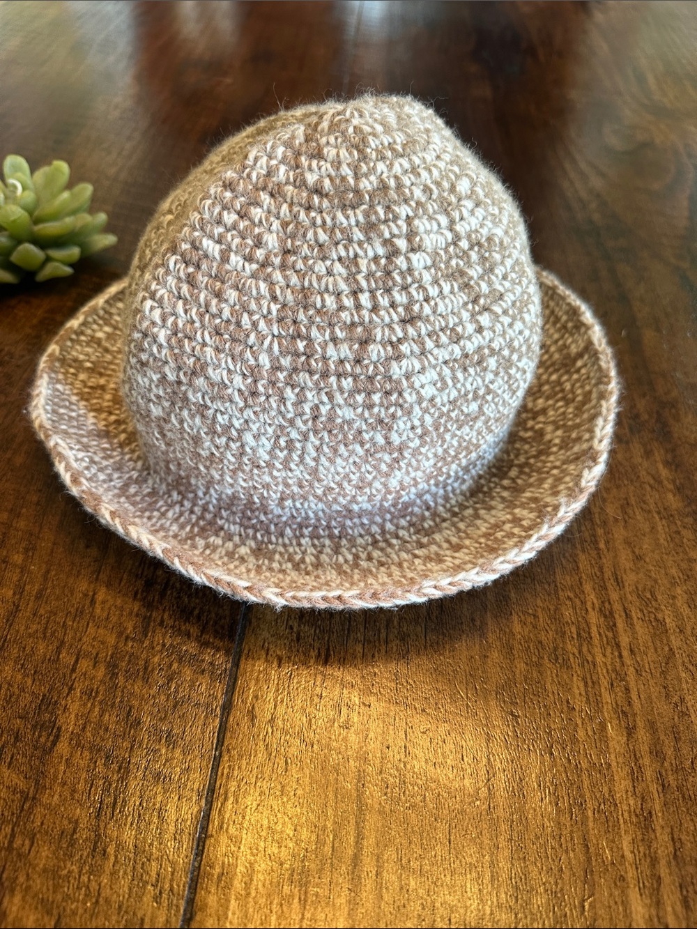 Cozy Knit Bucket Hat Neutral Brown/Beige Marled Crochet Cap